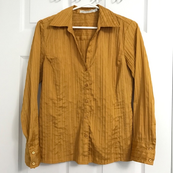 Laura Petites Button Down Collar Long Sleeve Top S Blouse Mustard Yellow Gold - Picture 6 of 12